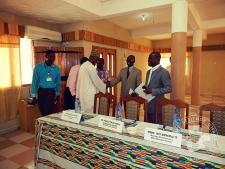 Municipal Chief Executive, Nii Ephraim and his Coordinating Director welcoming participants to the consultative meeting